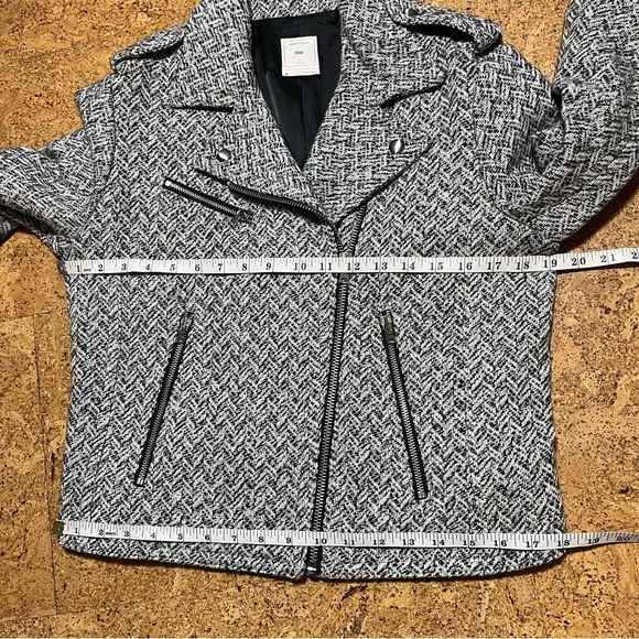 Gap Wm’s Wool Blend Herringbone Moto Zip Up Jacket In White Gray Black Sz M - Picture 13 of 16